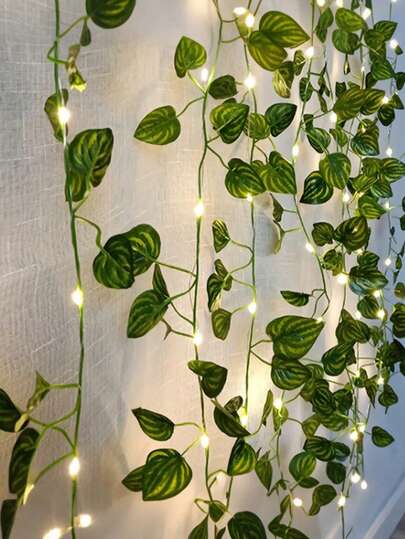 RTONTR 1 pieza 2m 20 LED Luces de hadas de hojas artificiales de sandía, corona verde, a pilas, adecuado para fiesta diaria, porche, pared, escalera, patio, cerca exterior, decoración de oficina en casa, cumpleaños, decoración de escritorio de dormitorio, decoración del Día de San Valentín, decoración de luces de hadas interiores (baterías no incluidas)