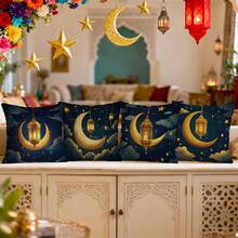 4pcs Ramadan Lantern & Rose Single-Sided Print Throw Pillow Covers, Decorative Pillow Cases For Living Room Sofa Bedroom, Pillow Insert Not Included - Multicolor - View 11