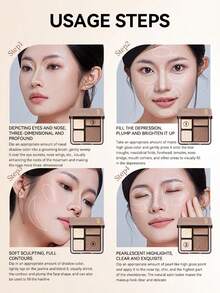 FEOTZNW 4-Color Contour & Highlight Palette - All-In-One Set Includes Matte Contour Powder & Luminous Highlighter Powder, Natural Sculpted Flawless Look, Valentine's Day Makeup Gift - Four-color Contour Palette - View 5