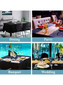 3pcs-6pcs/Set Elegant Disposable Tablecloth Set In Black, Machine Woven, Perfect For Weddings, Bridal Showers, Birthdays And General Gatherings. Easy To Clean Plastic Interior Cover - Multicolor - View 5