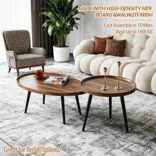 Techigher 2 PCS Small Coffee Table Set, Nesting Coffee Table Set Of 2, Wood Center Table, Mid Century Modern Coffee Tables For Living Room, Small Spaces - Light Walnut Color - View 2