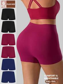 6pcs Plus Size Women's Seamless Soft Comfortable Basic Solid Color Hipster Panties, High Waist Full Coverage Shorts For Daily Wear, Yoga, Running, Fitness - Multicolor - View 1