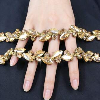 1 yarda Cadena de cristal de hojas limpias Adorno de cristal de rinoceronte Cadena de plata Decoración de vestido de boda Accesorios