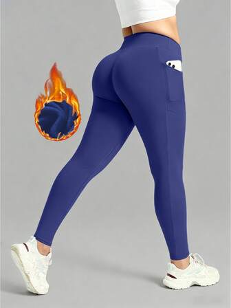 Plusstorlekar damtermoleggings, hög midja, tjocka och varma kompressionstights för vardag, utomhus, cykling, yoga, lämplig för höst/vinter