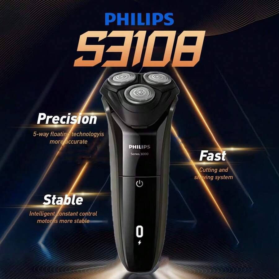 Máy cạo râu điện Philips S3108, máy cạo râu kiêm tỉa râu dòng điện không đổi, toàn thân có thể rửa được, đầu cạo 5D nổi, cảm biến thông minh, máy cạo râu dành cho nam giới. - màu đen - Xem 1