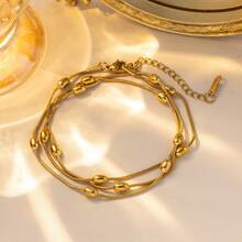 1PC Fashion Minimalist Elegant Stainless Steel Women's Party Date Beaded Chain Bracelet - Yellow Gold - View 5
