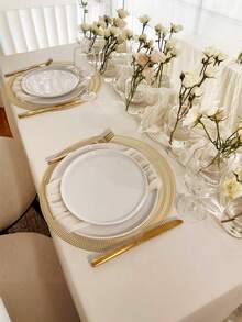 4/6 piezas Manteles individuales redondos con lámina de oro, diseño de trigo, material PVC de 15 pulgadas, lavables, adecuados para comidas, eventos, fiestas, bodas, despedidas de soltera, uso doméstico y diario - Dorado - Ver 6