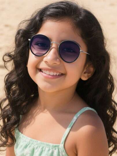 1 PC 7-14Y Vintage Retro Round Metal Frame Fashion Glasses, Wearable And Comfortable Fit For Boy's And Girl's Outdoors