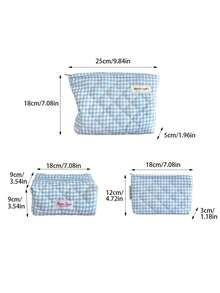 MEYOU FAIRY AGG Fresh 藍色格紋女用化妝包，內包，便攜旅行盥洗包，手提包，多功能護膚品收納包，女性衛生棉收納包，送給媽媽/女友的禮物，學生筆袋 - 彩色 - 查看 8