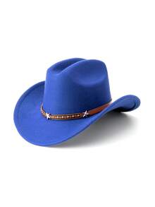 1Pc Back To School Western Cowboy Hat, Unisex, Felt Soft Woolen Hat, Belt Buckle Cowboy Hat, Suitable For Halloween, Holiday Parties, Daily Leisure, Etc - Style 1 - View 26