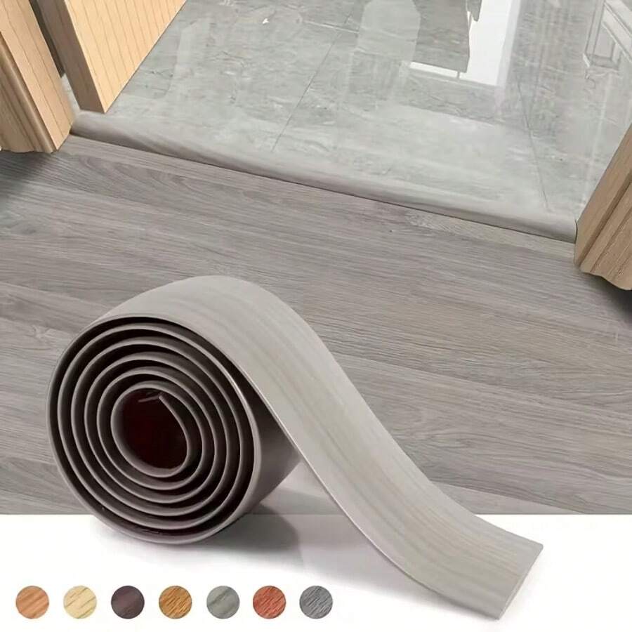 1pc 1m/39.37in Self-Adhesive Floor Transition Strip, Wood Grain PVC Door Threshold Decorative Strip, Peel And Stick, Suitable For Carpet, Tile And Vinyl Flooring Gaps, Door Threshold Cover, 4mm High Gap Coverage, Suitable For Laminate/Tile Flooring