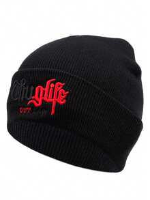 2025 Noua pălărie personalizată tricotată la modă Riot brodat culoare blocată pălărie de fasole stradă creativă hip hop pălărie în aer liber zilnic naveta pălărie decorativă toamna și iarna sport de agrement rezistent la vânt pălărie caldă unisex fără margini pălărie bărbați cap de iarnă