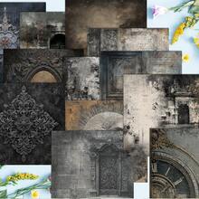 24/36张复古哥特式暗黑拼贴剪贴簿纸，5.9*5.9英寸单面加厚暗黑拼贴风格破旧腐朽门图案剪贴簿纸，非常适合子弹笔记、DIY手工、日记用品 - 黑色 - 查看 7