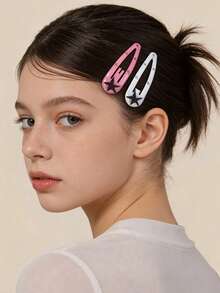 Set de 20 pinzas de pelo con forma de gota de agua estampadas para niñas, estilos aleatorios, minimalistas y lindas, adecuadas para flequillo y uso diario - Multicolor - Ver 6