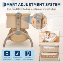 Moisés para bebé, 3 en 1, Ajustable, con Ruedas y mosquitero, Cuna portátil, para recién Nacidos y niños, Uso doméstico - Caqui - Ver 7