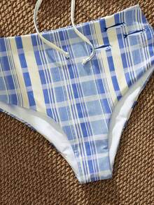 Bộ bikini hai mảnh kẻ caro xanh dương họa tiết tôm hùm và cá, kiểu dáng dễ thương, thời trang và ôm sát gợi cảm, là món đồ không thể thiếu cho các hoạt động thể thao ở bãi biển và hồ bơi năm 2026. - Màu xanh lam - Xem 8
