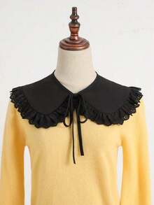 1pc Ladies' Black Collar Shawl With Lace Decoration, Fashion False Collar Daily Wear Valentine's Day Valentines MKMM - 黑色 - 查看 3