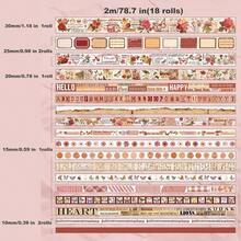 18 Rolls Washi Tape Set Crafts And Journaling Vintage Floral Tape Scrapbooking Supplies Washi Tape Journaling Decorative Tape Crafts - 花卉畫廊 - 查看 4