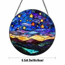 2D Flat, Blue Sky Gold Stars Abstract Landscape Suncatcher Indoor/Outdoor Glass Window Hanging - Handmade Stained Glass Suncatchers For Windows Hanging - Decoration For Home Garden Christmas Party Wedding Housewarming Gifts - 彩色 - 查看 8