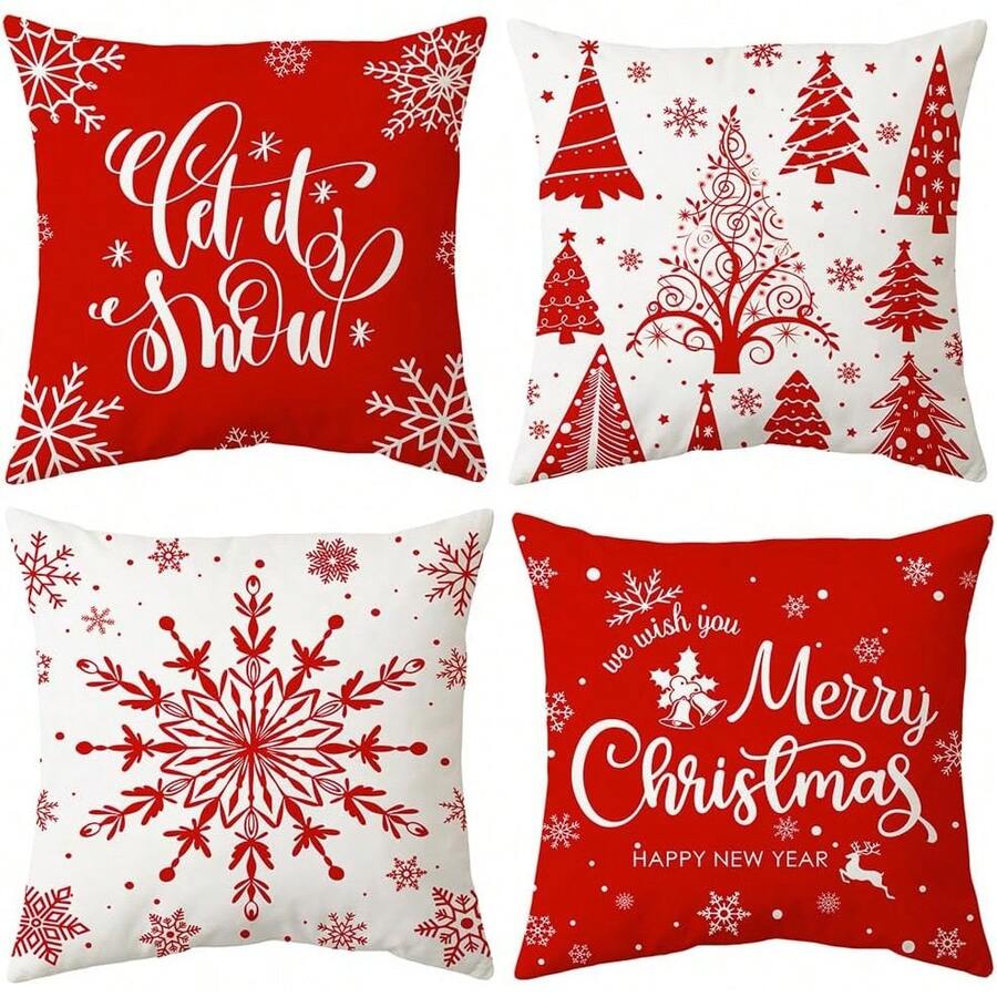 EstiloTendenciaAUTOWT Fundas De Cojines NavideñOs 4PCS, 45 X 45 Cm Funda Almohada Suave Navidad Fundas Almohadas Decorativas Para La DecoracióN NavideñA Del HogarCalidad PremiumVersióN Mejorada - Navidad-E - Ver 1