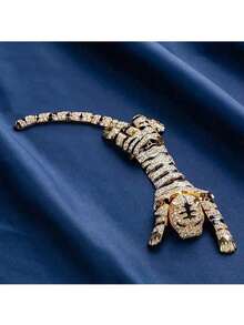 1pc Luxury Tiger Animal Brooch Pin For Women's Clothing And Shawl, Enamel And Rhinestone Animal Brooch - Gold - View 8
