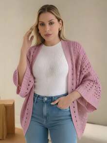 Set Of 2 Women's Cardigan Blouses, Knitted Cape, Openwork Knit, Autumn - Off/Off - View 7