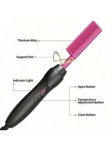 Plancha de pelo eléctrica calefactada 2 en 1 para alisar y rizar, plancha de pelo con cepillo alisador para cabello húmedo y seco, herramienta de peinado - Tipo de Enchufe A USA (110-127V) - Ver 10