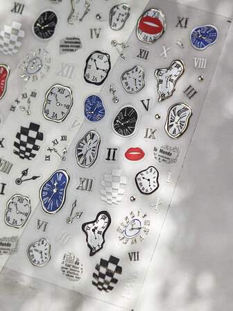 1 pieza Pegatinas de arte de uñas 5D Reloj Pegatinas de arte de uñas DIY Autoadhesivas Decoraciones de manicura