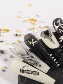 300pcs/Box Punk Metal Cone Nail Art Studs, Cone Shaped Rivets In Black, Gold, Silver, Flat Bottom Spike Nail Decorations, Handcraft Supplies Nails - Multicolor - View 4