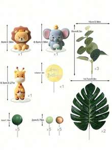 27 chiếc hoặc 1 chiếc Topper hình động vật sư tử voi hươu cao cổ lá cọ bóng xốp cho trang trí bánh sinh nhật theo chủ đề động vật hoang dã - động vật hạnh phúc - Xem 6