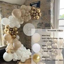 136pcs White Sand Golden Beige Balloon Garland Arch Kit Wedding Engagement Decor Balloons Baby Shower Birthday Party Decoration Supplies - Multicolor - View 7