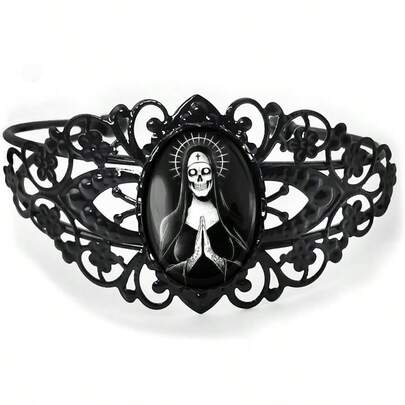 Pulsera de filigrana Santa Muerte, Da de los Muertos, Da de los Muertos, Halloween, bronce antiguo, plata o negro, joyera victoriana hecha a mano - 119 - CB