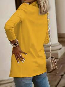 Blazer largo con puños abotonados - Chaqueta versátil de color liso para oficina y uso casual Blazer elegante a medida con puños abotonados - Blazer moderno de color liso con corte relajado y largo - Amarillo - Ver 2