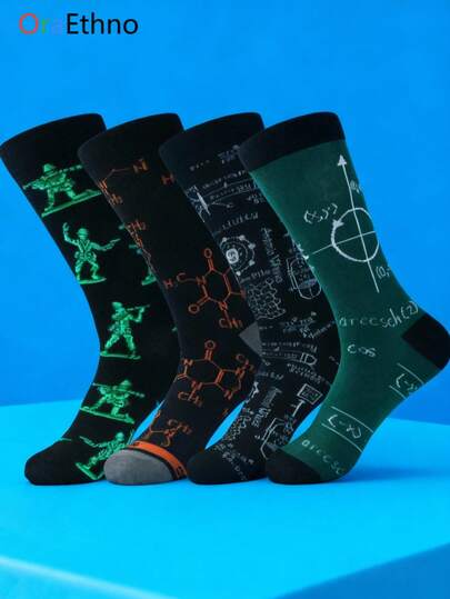 1 par de calentadores de pantorrilla de diseño unisex con temática científica, que incluye figura militar, fórmula química y patrón matemático, calentadores de piernas de moda casual, un gran regalo para entusiastas de la tecnología y la ciencia