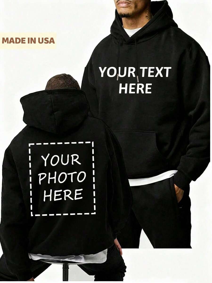 Customized Men's Pullover Sweatshirt Sweatshirt, Suitable For Autumn, Winter, Back To School. Upload Your Own Design, Image, Photo, Group Photo, And Input Your Text To Create Your Personalized Printed Pullover Pullover Sweatshirt. Suitable For Couples, Pranks, Surprise Gifts, Company Team Building Uniforms, Halloween Party Outfits. Printed Hooded Drawstring Sweatshirt, Great Gift For Boyfriend, Family, Friends, Birthday, Holidays, Valentine's Day, Birthday, Anniversary, Customized Gift.,Gymboy - 黑色 - 查看 1