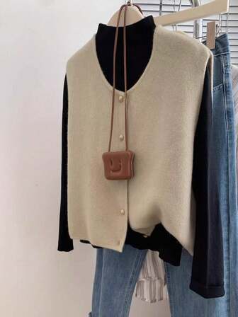 JIANHU Minimalist Knit Vest For Layered Look, Elegant Button Detail, Fall Winter Daily Wear