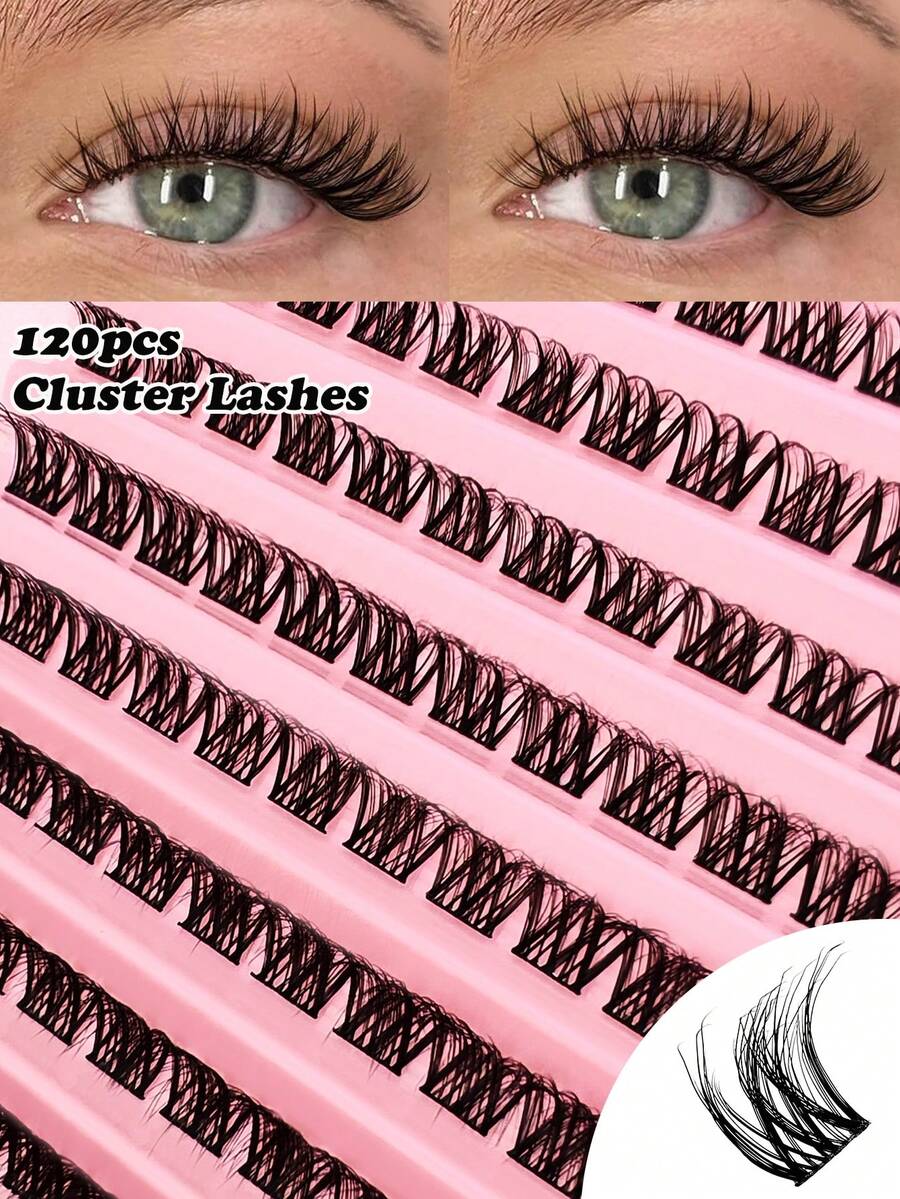 120Pcs C Curl Individual Cluster Lashes Cat Eye Look Segmented Individual False Eyelashes Spikes Individual Eyelash Extensions - Black - View 1