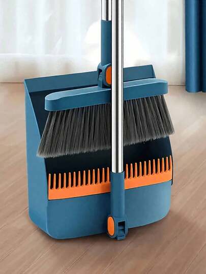 一套家用扫帚和簸箕，居家必备，可用于家具清洁、除尘，长柄地板清洁扫帚和簸箕套装，带旋转刷头，适用于房间装饰清洁、厨房清洁、公寓清洁，可清除灰尘和碎屑，适合家庭清洁、厨房清洁、家居用品、房间清洁、办公室清洁、开学季使用。