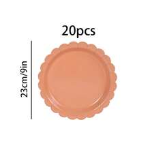 10pcs/20pcs/40pcs/Set Brown Scalloped Paper Plates - 7 Inch And 9 Inch Plain Scalloped Disposable Tableware Set, Suitable For Back To School, Wedding, Birthday Party Decor, Dining Table Decor And Other Occasions. - Brown - View 9