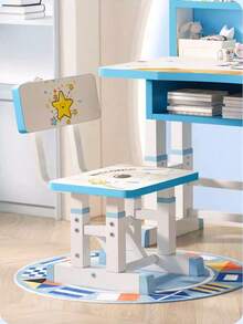 Children's Chairs And Desk With Adjustable Shelves And Table - Blue - View 5