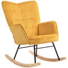 HOMCOM Rocking Chair, With Wooden Armrests And Glides, Berber Polar Look, Ideal For The Living Room Or Bedroom. Colour: Yellow. - Mustard Yellow - View 9