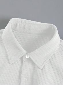 Men's Waffle Textured Solid Color Single-Breasted Shirt Collar Short Sleeve Shirt, Spring/Summer - White - View 6