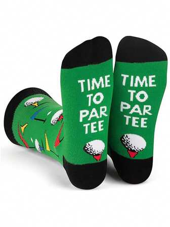 半双装时尚百搭绿色旗帜高尔夫英文字母图案男女通用运动中筒袜，适合球类运动等。