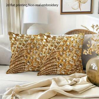 2pcs Bohemian Style Geometric Shiny Beaded Pattern Pillow Covers, 45x45cm, Polyester Luxury Silver & Black Translucent Beads, Zipper Closure, Farmhouse Decor Cushion Covers Suitable For All Room Types, Machine Washable - Pillow Insert Not Included, All Season Decorative Pillows