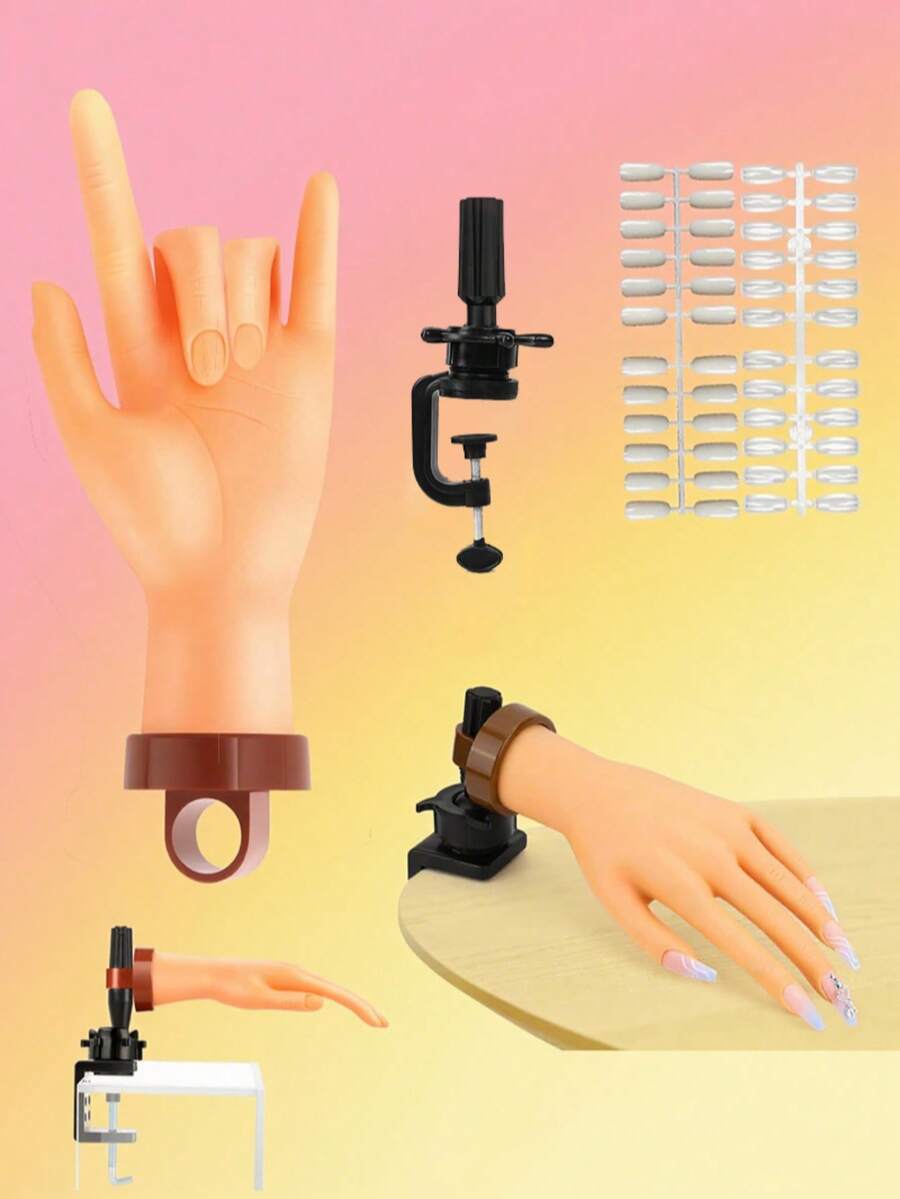 Silicone Nail Practice Hand Flexible Training Mannequin 360° Rotating Wrist Non-Slip Base For Acrylic Gel Nails Beginners Students - Multicolor - View 1