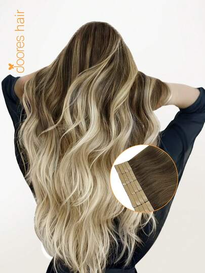 DOORES 50g 20pcs Tape In Hair Extensions 100% Real Human Remy Hair, Heat Friendly & Colorable Seamless Tape Adhesive Straight Skin Weft Tapeins For Thin Hair Woman Add Volume & Length, Easy To Apply Hair Transformation, Holds Up Well For Cosplay, Daily Use, Graduation, Anniversary, Holiday Hairstyles