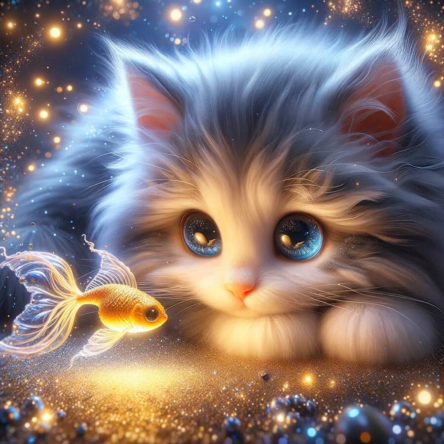 5D钻石画套装，可爱猫咪图案，全钻钻石马赛克艺术品，适合初学者，DIY手工钻石画，珠宝艺术家居墙面装饰礼品 - 圓鑽 - 查看 1