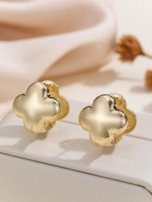 1对时尚女士首饰，几何合金耳环，低过敏性耳钉，可佩戴，送给女友或爱人的绝佳礼物 - 金色 - 查看 5