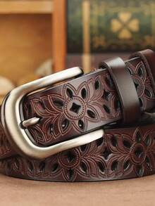 1pc Brown Hollow Pattern Women's Belt, High Quality Durable PU Leather, Western Style Retro Cowgirl Belt, Suitable For Daily Wear And Various Occasions - Multicolor - View 7
