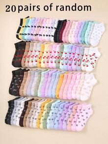 30 Pairs Kids' Socks Adorable Girls Ankle Socks With Cherries, Bows & Dots, Soft Everyday Socks For All Seasons (1-16Y) 10 Pairs Of Random